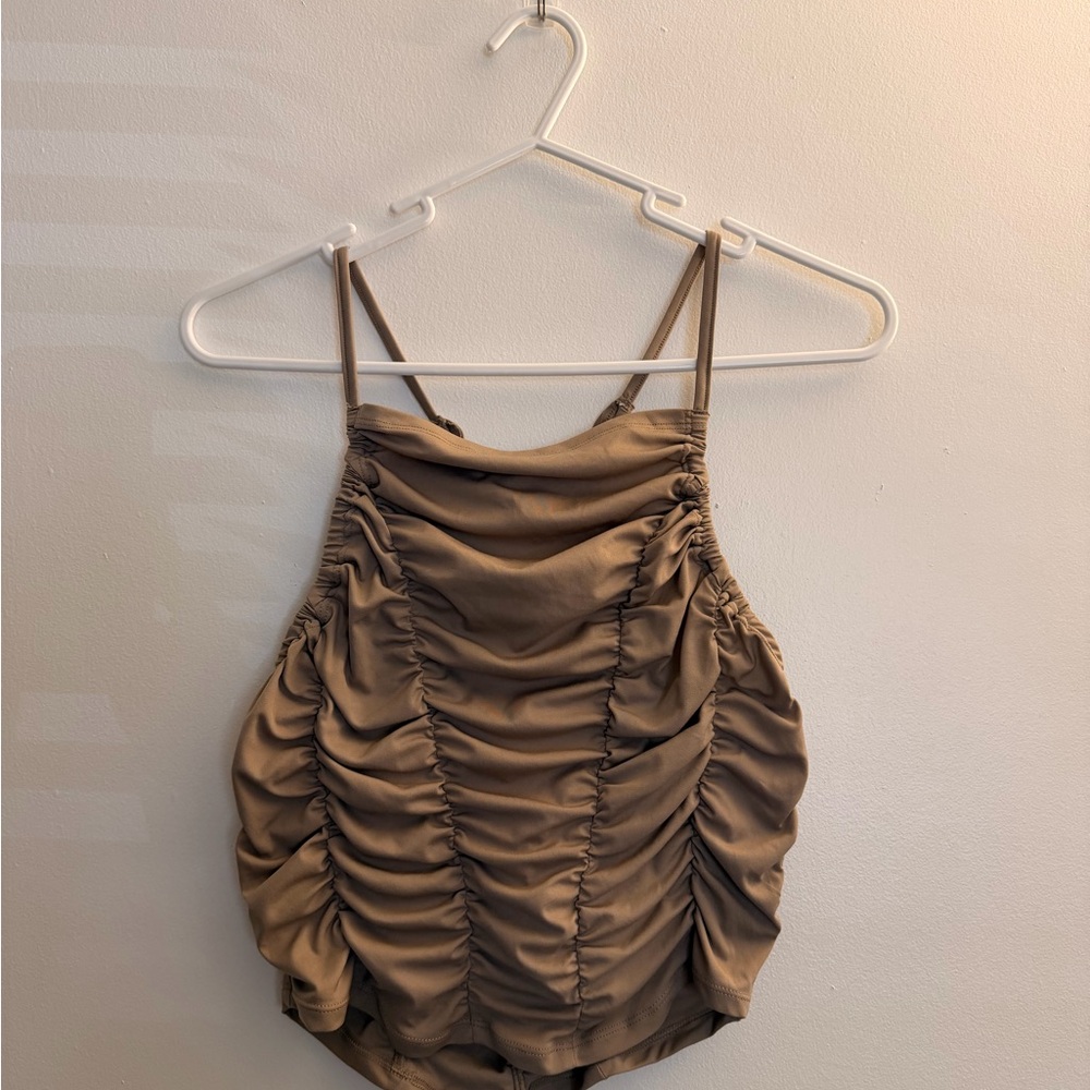 Free People Movement Ruched Tan Sleeveless Top Cropped Size M